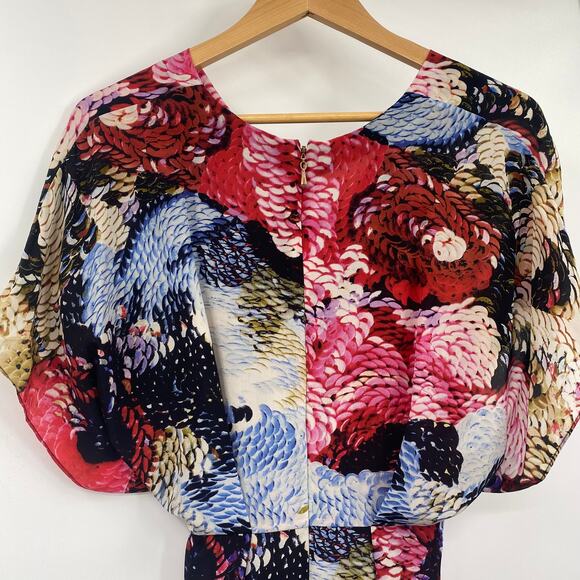 Anthropologie Leifsdottir Silk Mini Dress Abstract Print Dolman Sleeve V Neck 0 - Picture 6 of 9